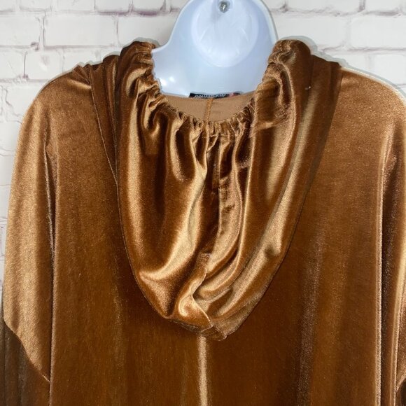 !Sz.3X*Qianming*Brown/Gold Velour-Like Hoodie Top Pullover - Picture 6 of 8
